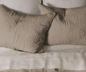 Amity home barcelona linen quilt in ash grey   crinkled linen texture