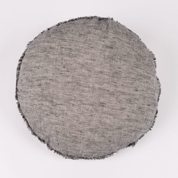 Amity Home Kent Round Pillow in Asphalt - Frayed Edge Texture