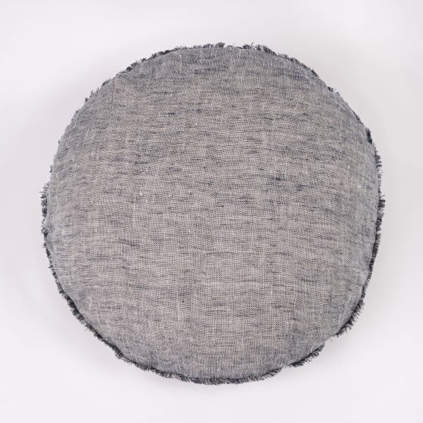 Amity Home Kent Round Pillow in Indigo - Frayed Edge Detail