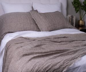 Amity home kent bedspread in saddlenatural   frayed edge linen texture