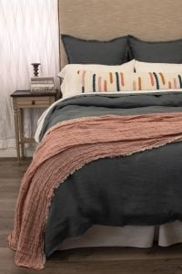 Amity home brisbane linen duvet cover in steel blue   frayed edge detail