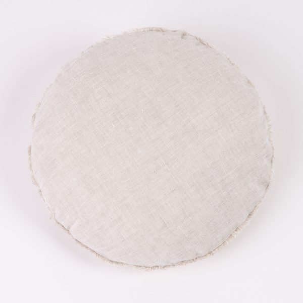 Amity Home Kent Round Pillow in White - Frayed Edge Detail