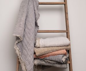 Amity home kent super throw in whitenatural   frayed linen texture