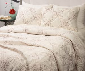 Amity home callahan quilt in cream   red kantha stitching