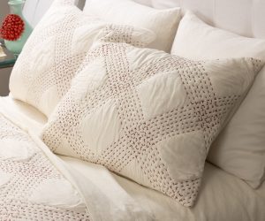 Amity home callahan quilt in red   kantha stitching