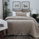 Amity home mesa linen  velvet quilt in mushroom   quilted velvet texture