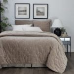 Amity home mesa linen  velvet quilt in mushroom   channel quilted velvet