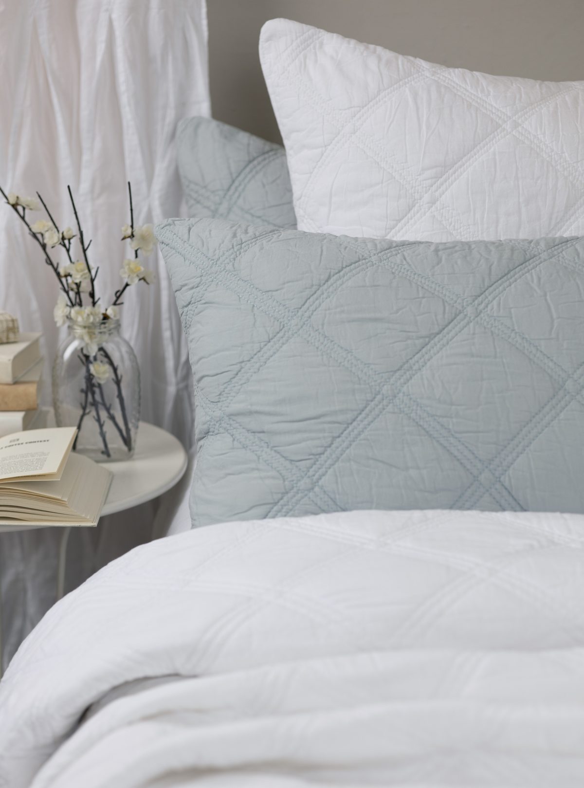 Amity home kinsley quilt in limestone   diamond quilted pattern