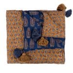 Amity home mira indigo quilt in gold   reversible block print tassels