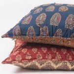 Amity home mira indigo quilt   block printed leaf pattern with ties