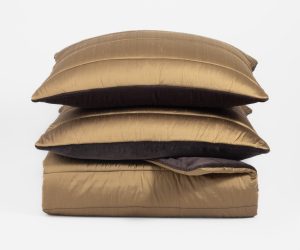 Amity home alexandra silk  velvet quilt in ochrecharcoal   channel stitched design