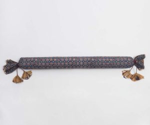 Amity home ayla pencil bolster in indigo   geometric pattern with tassels