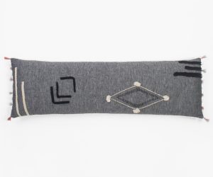 Amity home teja x long bolster in grey   textured geometric embroidery
