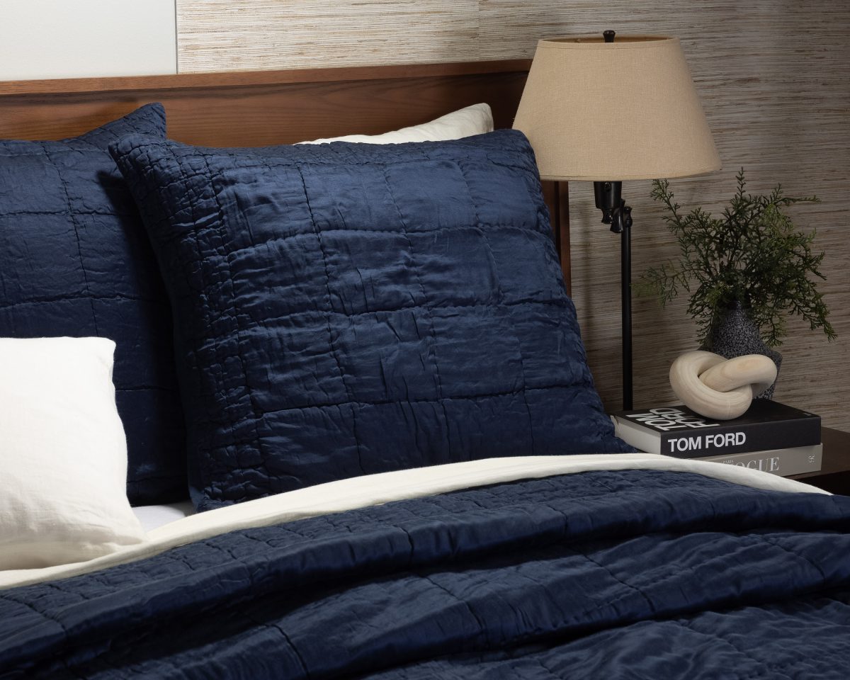Amity home madison quilt in indigo   crinkled texture