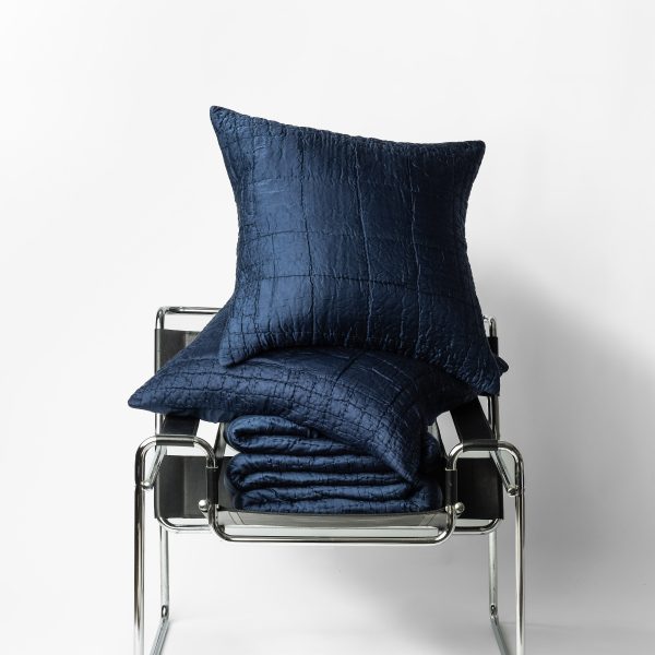Amity Home Madison Quilt in Indigo - Crinkled Grid Texture