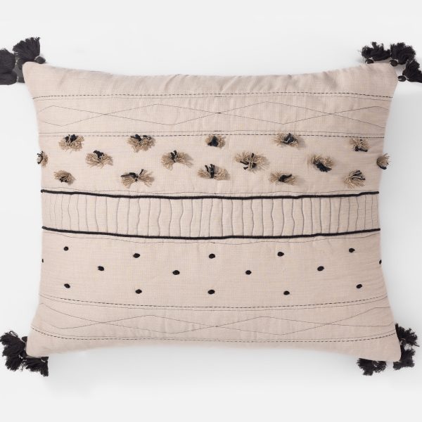 Amity Home Sitka Sham, Dutch Euro in Natural with Black Accents - Embroidered Details