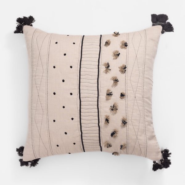 Amity home sitka sham euro in natural with black accents   embroidered details  tassels