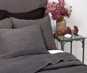 Amity home slade quilt in steel blue   crinkled texture