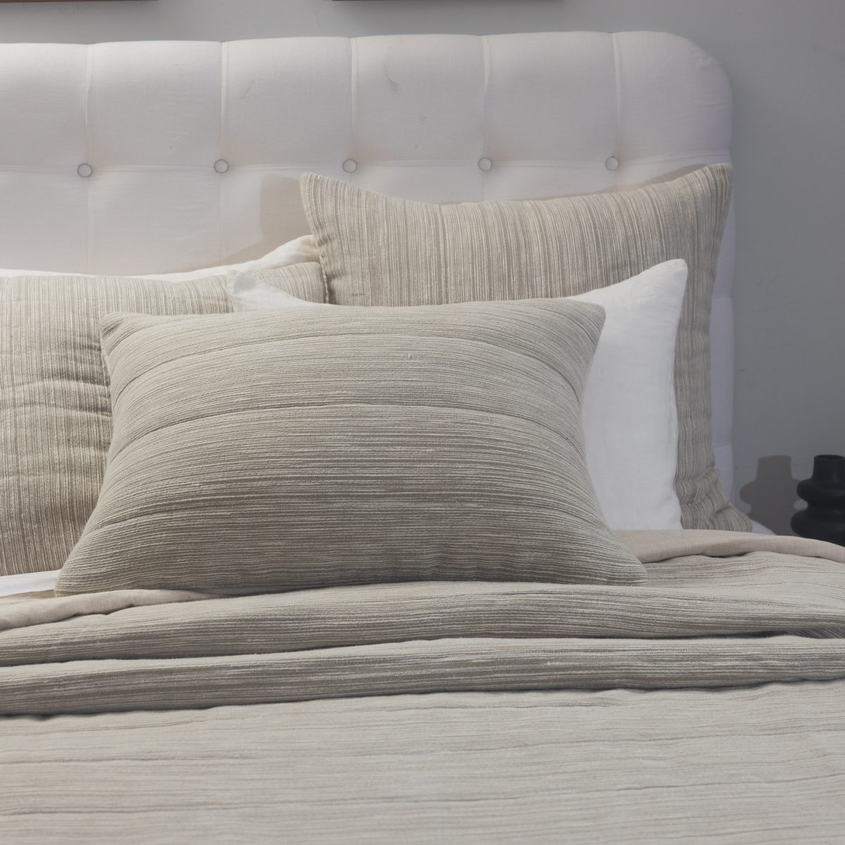 Amity home gill quilt in natural   horizontal textured stripes