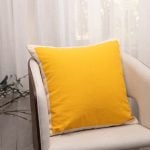 Amity home connor pillow in yellow with cream border   textured cotton fabric