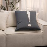 Amity home exclamation pillow in charcoal grey   raw edge exclamation mark