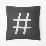 Amity home hash tag pillow in charcoal grey with cream   frayed applique hashtag