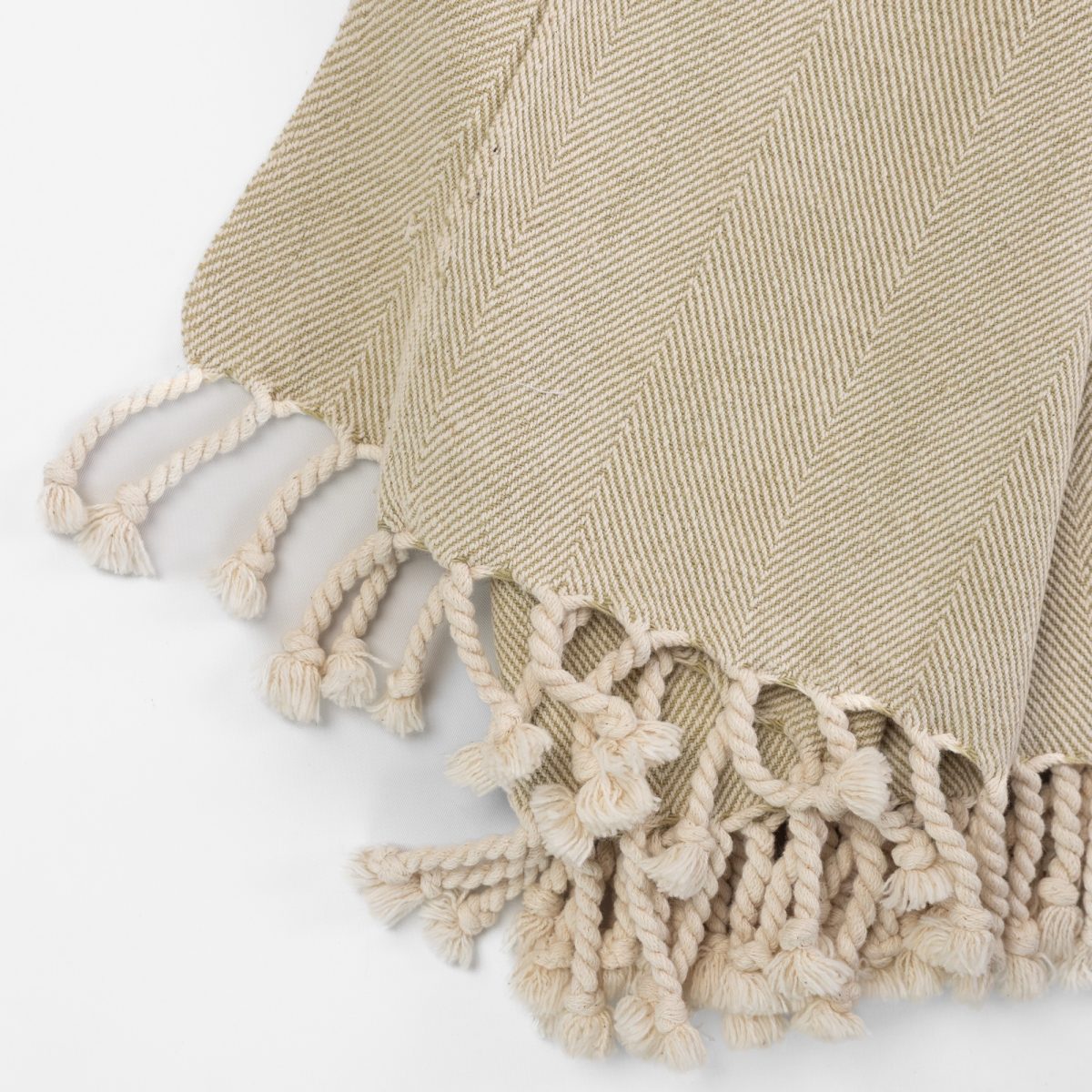 Amity home luke throw in olive   herringbone weave with tassels