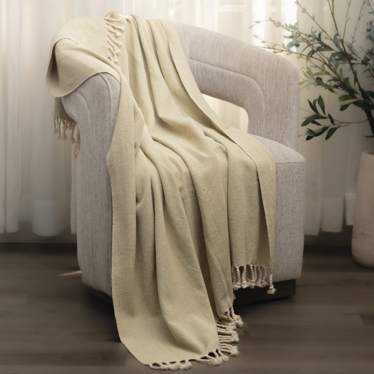 Amity home luke throw in olive   herringbone weave