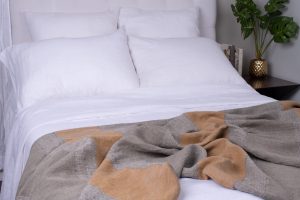 Amity home nayla super throw in ochre french linen   block pattern