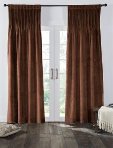 Amity home lia velvet curtain in copper   elegant pinch pleat design