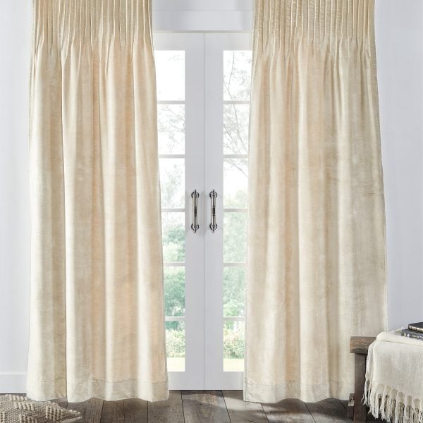 Lia Velvet Pleated Curtain, Ivory