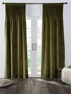 Amity home lia velvet curtain in cypress   pinch pleat design