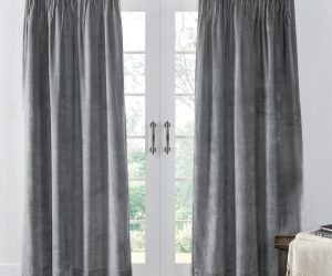 Amity home lia velvet pleated curtain in steel blue   luxurious velvet pleats