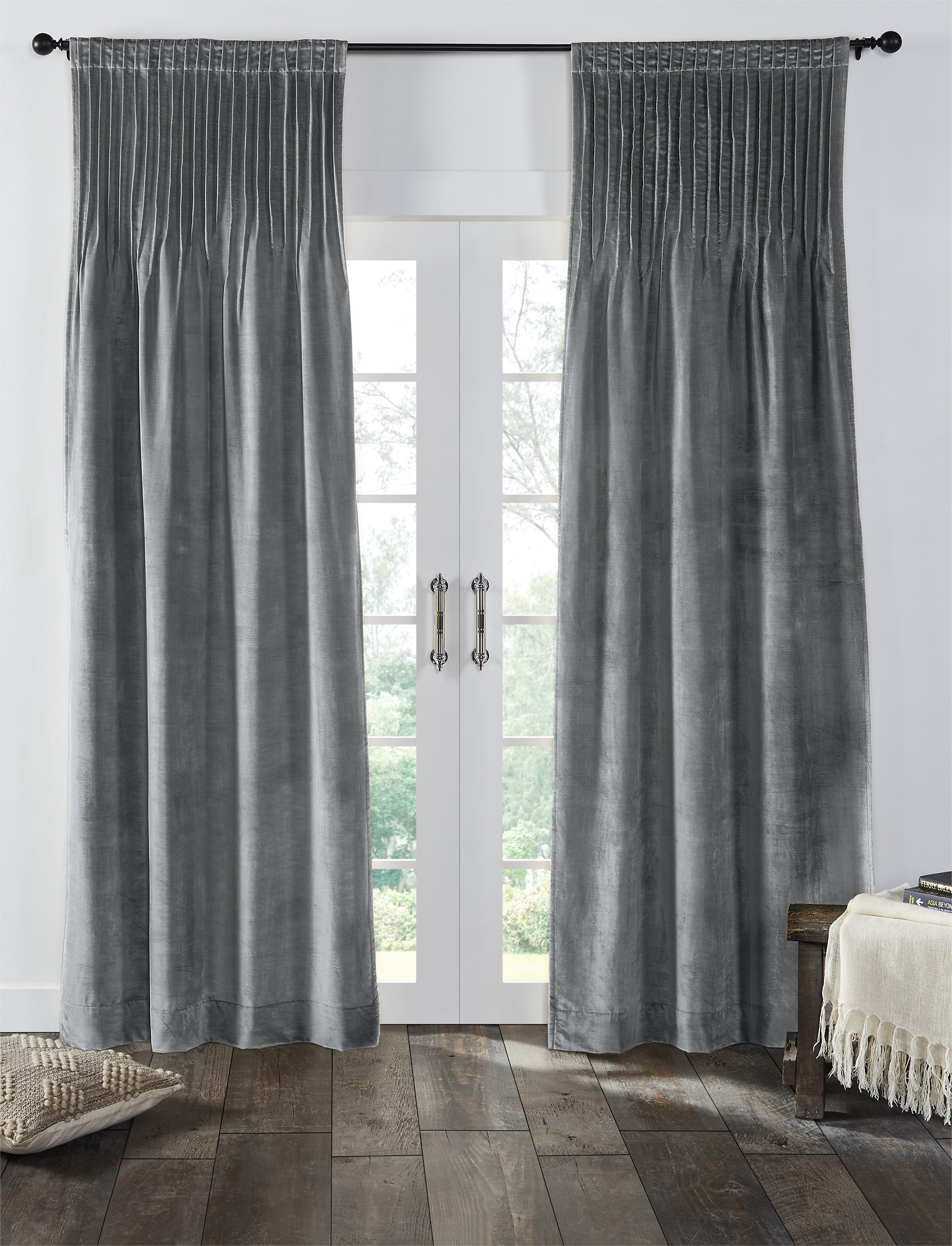 Cm15380sb | Amity Home Amity home lia velvet pleated curtain in steel blue luxurious velvet pleats