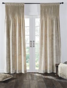 Amity home lia velvet pleated curtain in oyster   elegant pinch pleat design