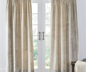 Amity home lia velvet pleated curtain in oyster   elegant pinch pleat design
