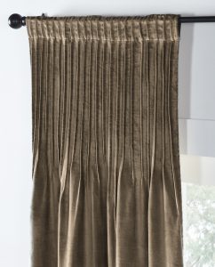 Amity home lia velvet curtain in tobacco   pleated velvet texture