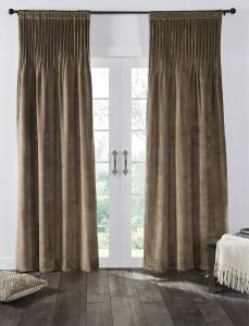 Amity home lia velvet curtain in tobacco   elegant pleated design