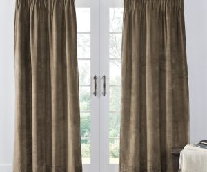 Amity home lia velvet curtain in tobacco   elegant pleated design