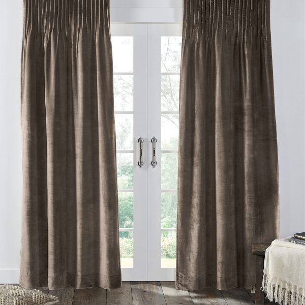 LIA VELVET PLEATED CURTAIN, ASH GREY