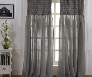 Amity home ruched linen curtain in ash grey   elegant ruched top panel