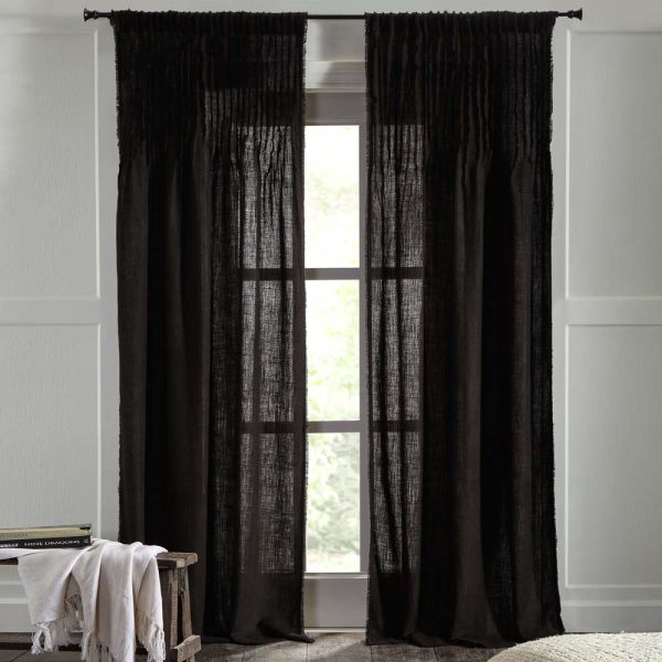Amity home ranier linen curtain in asphalt   sheer linen texture