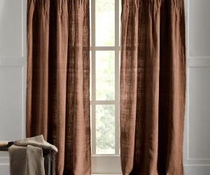 Amity home ranier linen curtain in saddle   pleated linen texture
