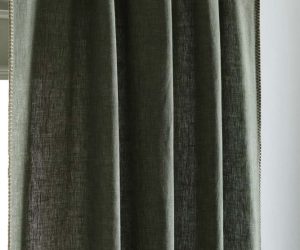 Amity home bryce linen curtain in kale   decorative stitched edge