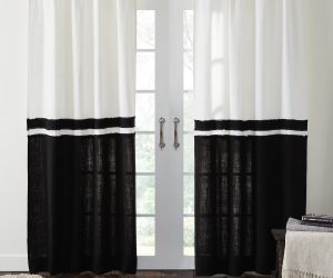 Amity home brady linen curtain in ivory asphalt   color block design
