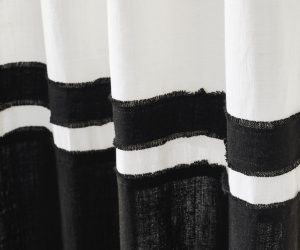Amity home brady linen curtain in ivory asphalt   frayed horizontal stripes