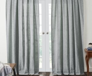 Amity home harlow curtain in mineral   tailored pinch pleats