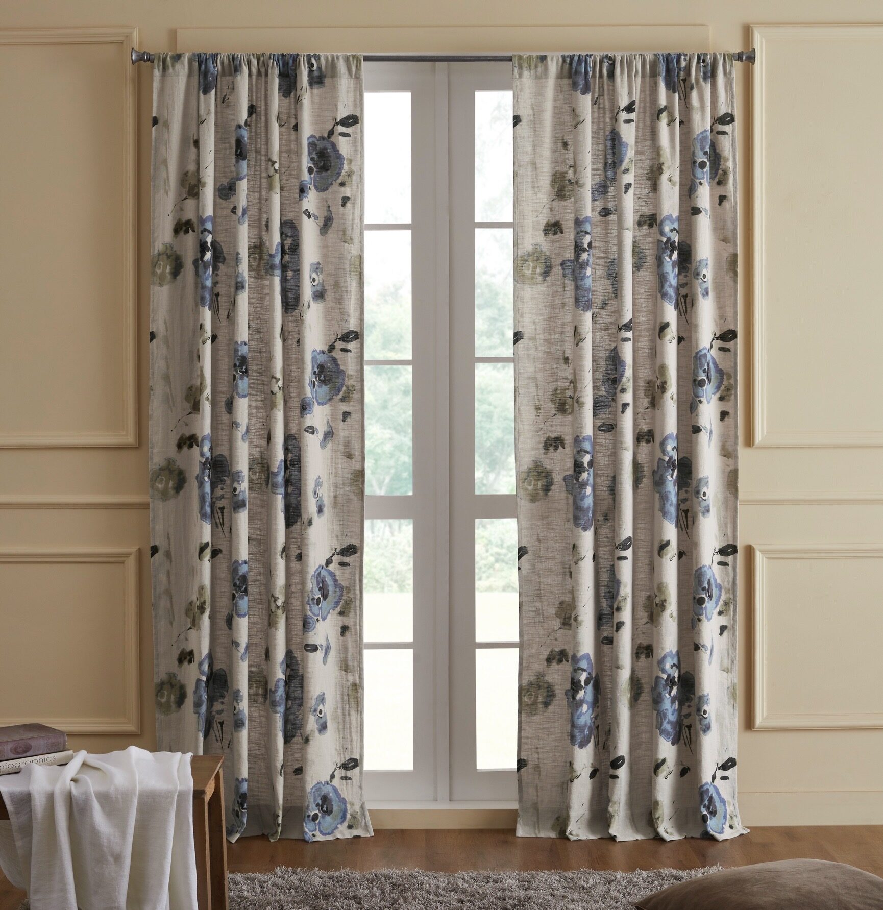 Cm15485l | Amity Home Amity home casteel curtain in limestone watercolor floral pattern