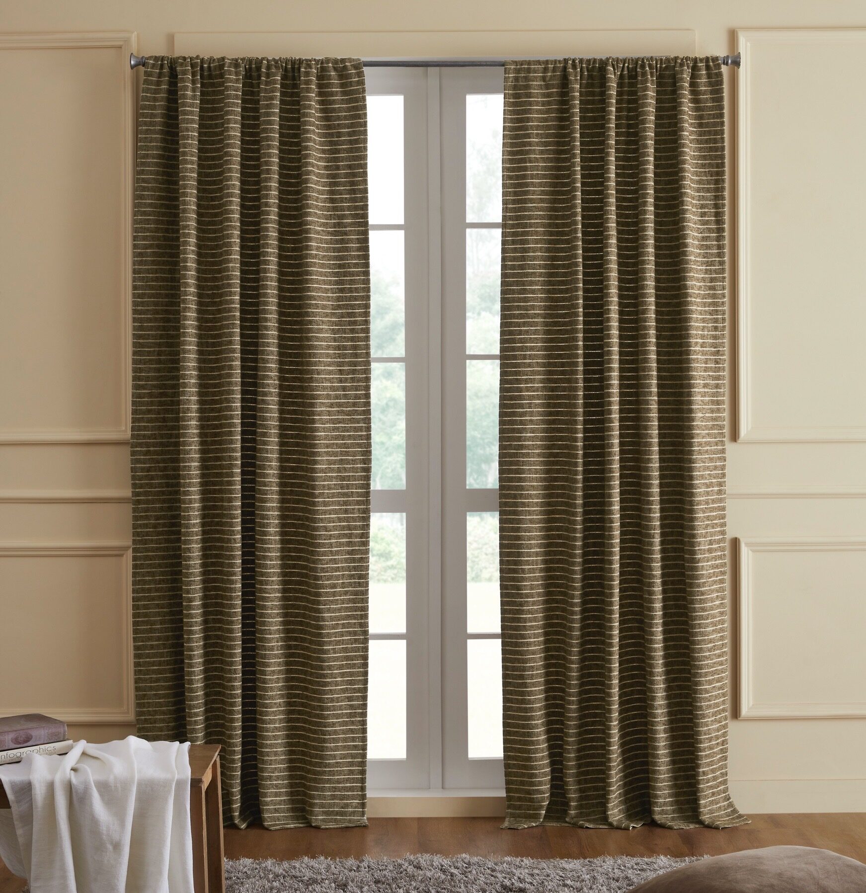 Cm15523 | Amity Home Amity home bruno curtain in tobacco horizontal striped weave