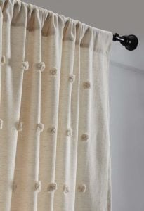Amity home astrid linen curtain in natural   tufted pom poms